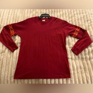 Urban Outfitters Cozy Red/Burgundy Long Sleeve Top with Patterned Sleeve Design